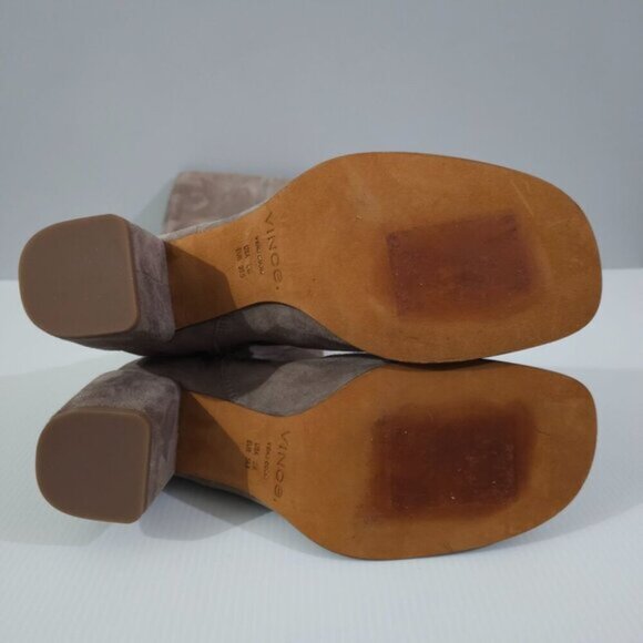 Vince Maggie Knee High Boot Womens 8 Taupe Suede Tall Block Heel Fall Neutral - Picture 12 of 14